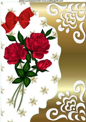 Red Roses and Bow on Gold Scalloped Envelope A4