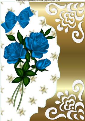 Blue Roses and Bow on Gold Scalloped Envelope A4