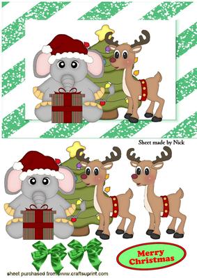 Cute Little Elephant with Reindeer with Presents