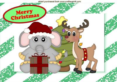 Cute Little Elephant with Reindeer with Presents A4