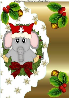 Cute Elephant with Santa Hat on Scalloped Envelope A4