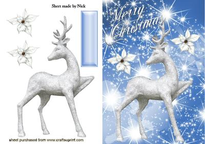 Pretty Silver Reindeer on Blue Star Background