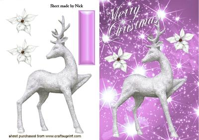 Pretty Silver Reindeer in Pink Star Background