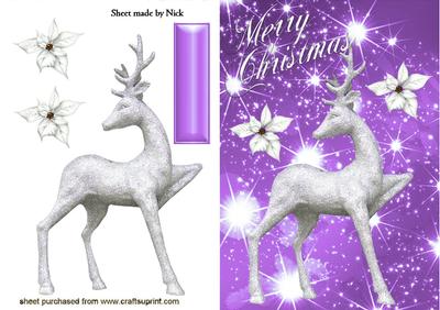 Pretty Silver Reindeer in Purple Star Background