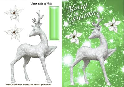 Pretty Silver Reindeer in Green Star Background