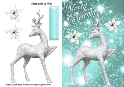 Pretty Silver Reindeer in Turq Star Background