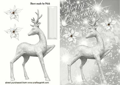 Pretty Silver Reindeer in Silver Star Background