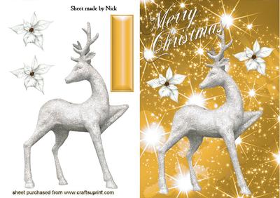 Pretty Silver Reindeer in Gold Star Background