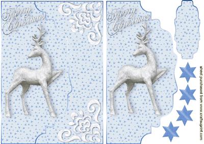 Silver Reindeer with Blue Stars on Scalloped Envelope