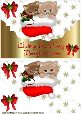 Cute Pair of Kitties in Santa Hat on Scalloped Envelope