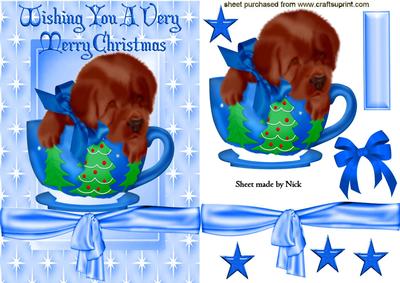 Cute Little Brown Puppy in Christmas Tree Teacup