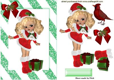 Little Santa Girl with Parcel and Little Bird