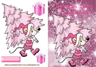 Little Mouse with Pink Christmas Tree