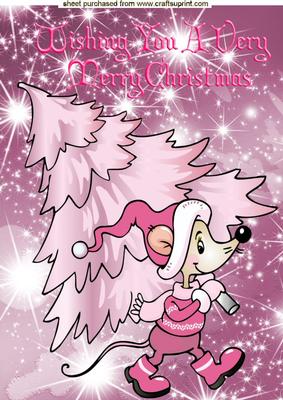 Little Mouse with Pink Christmas Tree, A4
