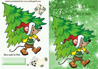 Little Mouse with Green Christmas Tree