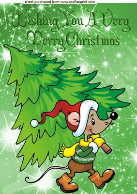 Little Mouse with Green Christmas Tree A4