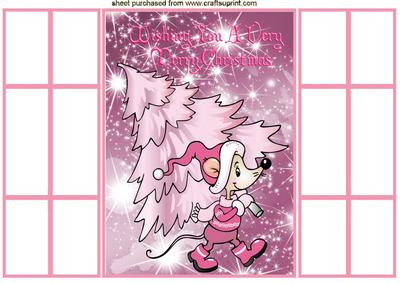 Little Mouse with Pink Christmas Tree French Gatefold