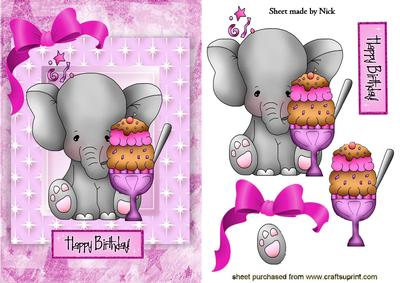 Cute Little Elephant in Star Frame with Icecream Sundae
