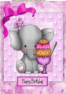 Cute Little Elephant in Star Frame with Icecream Sundae A4