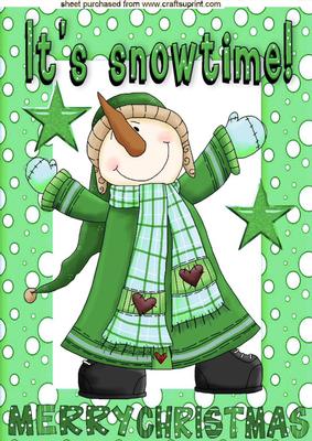 It's Snow Time! Snowman in Green Snow Frame A4