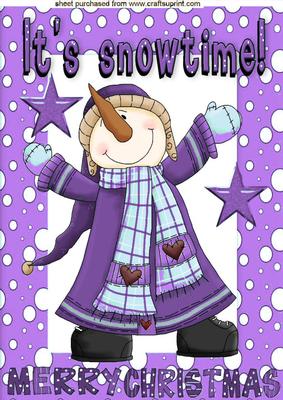 It's Snow Time! Snowman in Purple Snow Frame A4