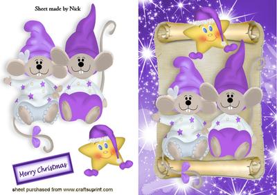 Cute Little Christmas Mice in Purple on a Scroll