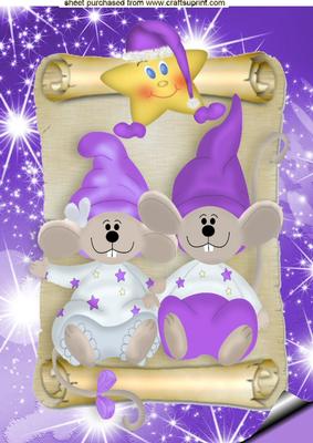 Cute Little Christmas Mice in Purple on a Scroll A4