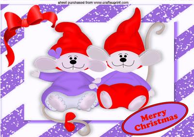 Cute Mice in Santa Hats in Purple Frame A4