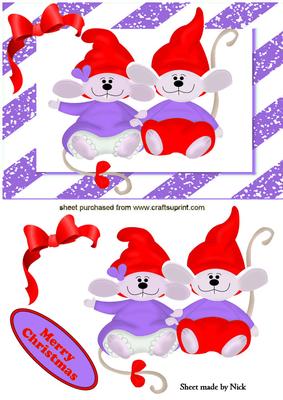 Cute Mice in Santa Hats in Purple Frame A5