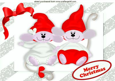 Cute Mice with Santa Hats on in Silver Frame A4