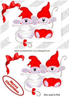 Cute Mice with Santa Hat on in Silver Frame A5