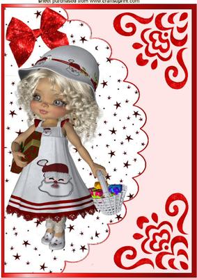 Little Girl in Santa Dress with Present A4