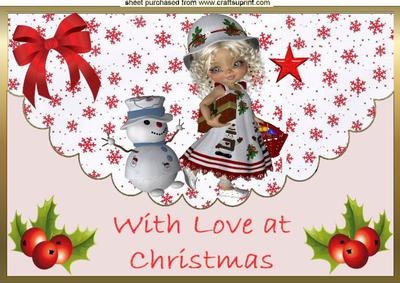 Little Girl with Snowman on Scalloped Envelope A4