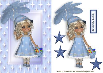 Little Girl with Presents in Blue Star Frame
