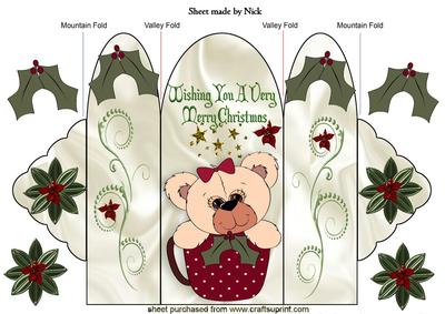Christmas Bear in a Teacup with Holly, Trifold
