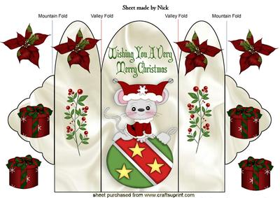 Little Christmas Mouse Sitting on a Bauble Trifold