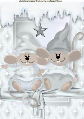 Cute Pair of Mice with Snow in Silver Star Frame A4