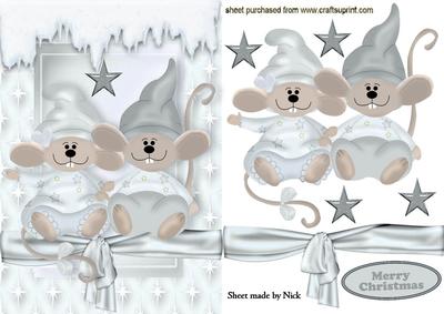 Cute Pair of Mice with Snow in Silver Star Frame A5