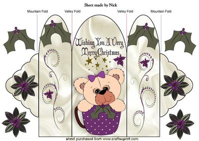 Christmas Teddy in Purple Holly Teacup, Trifold