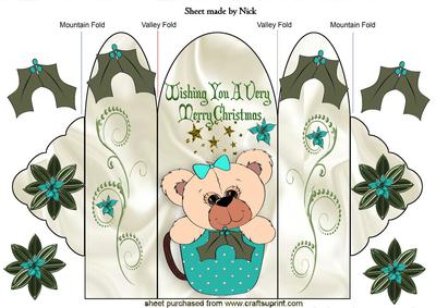 Christmas Teddy in Turq Teacup with Holly Trifold