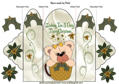 Christmas Teddy in Gold Teacup with Holly Trifold