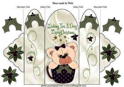 Christmas Teddy in Black Teacup with Holly Trifold