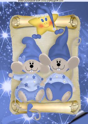 Cute Pair of Mice in Blue Santa Hats A4