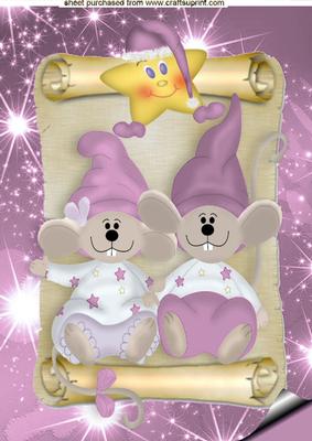 Cute Pair of Mice in Pink Santa Hats on a Scroll A4