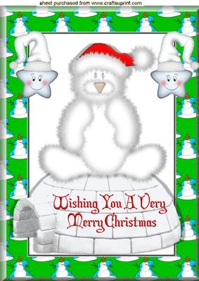 Cute Little White Bear with Santa Hat Sitting on a Igloo A4