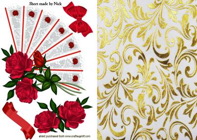 Beautiful Red Roses on Lace Fan with Bow