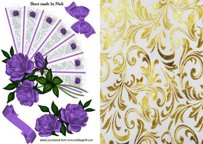 Beautiful Purple Roses on Lace Fan with Bow