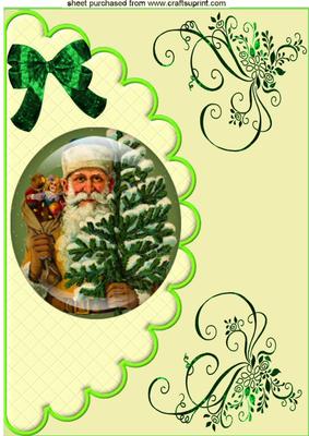 Vintage Santa in a Glass Dome on Scalloped Edge A4