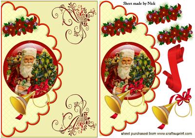 Vintage Christmas Santa in Glass Dome with a Bow Horn