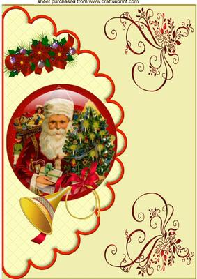 Vintage Santa in Glass Dome on Scalloped Envelope A4